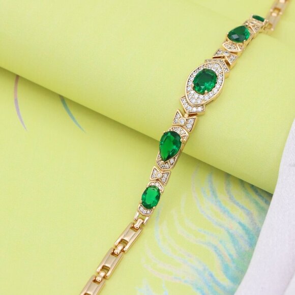 Rose Gold Bracelet with Green Stones, XPBL0678 - Picture 4 of 12